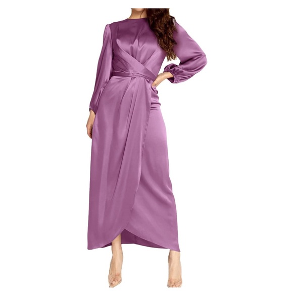 pinupart women's elegant empire waist long sleeve satin maxi dress Pinup Art | Dresses | Pinup Art Womens Eleg Empire Waist Long Sleeve Satin  Maxi Dress Size S Purple